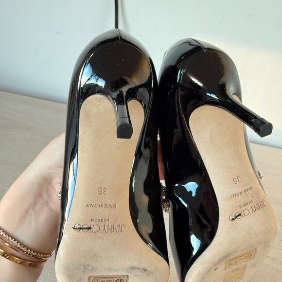 Jimmy Choo Bing 65 Pumps Black Patent Leather Crystal Embellished Pointed Toe 36 - Picture 12 of 13